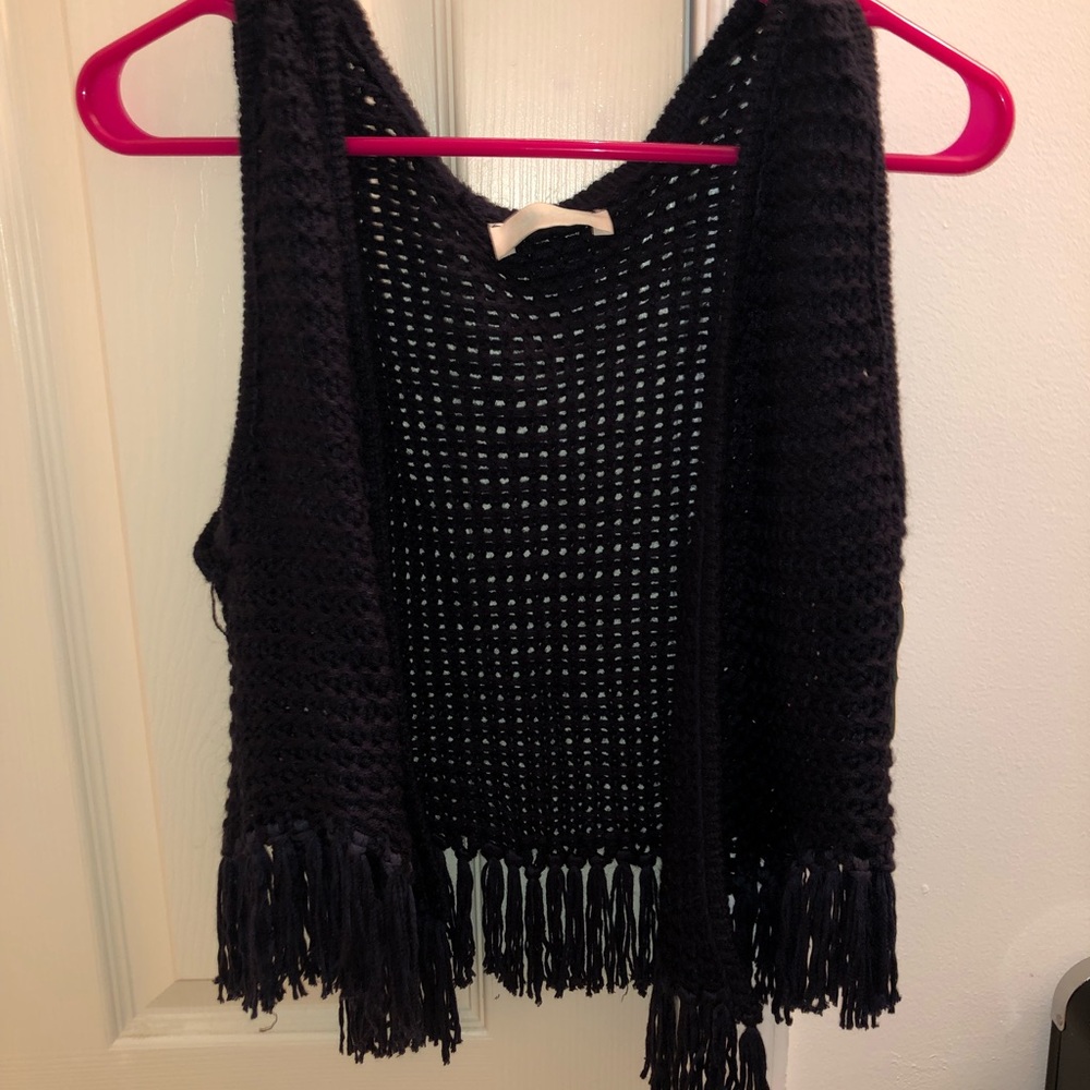 Navy Fringe knit vest